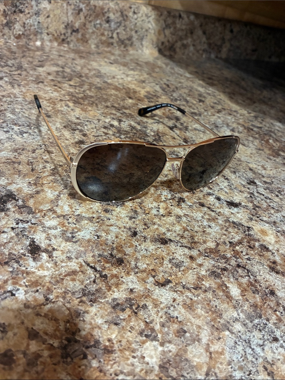 Marc Jacobs Gold Frame Aviator Sunglasses with Dark Lenses